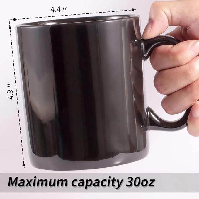 30oz Super Large Ceramic Coffee Mugs Large Handles Set of 2 (black)-Ruum Studio Home