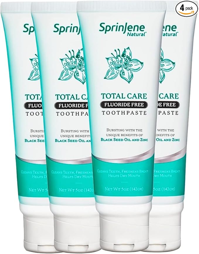 SprinJene Natural Total Care Fluoride Free Toothpaste for Strong Teeth & Gums - Natural Toothpaste to Soothe Dry Mouth & Freshen Breath | 4 Pack-Ruum Studio Home