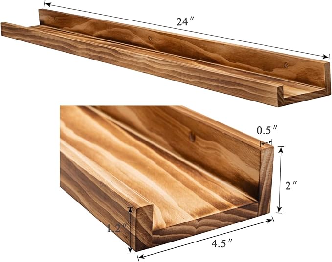 AZSKY 24" Floating Wall Ledge Shelf Wood Picutre Shelf Wall Mounted Nursery Kids Bookshelf Spice Rack Bathroom Storage Shelves Display Organizer Set of 2-Ruum Studio Home