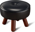 13in Small Foot Stool Ottoman, Round Faux Leather Foot Rest, Footstool Ottomans with Rubber Legs Under Desk, Footrest for Couch, Living Room, Bedroom, Office, 13''L x 13''W x 10.2''H, Black-Ruum Studio Home
