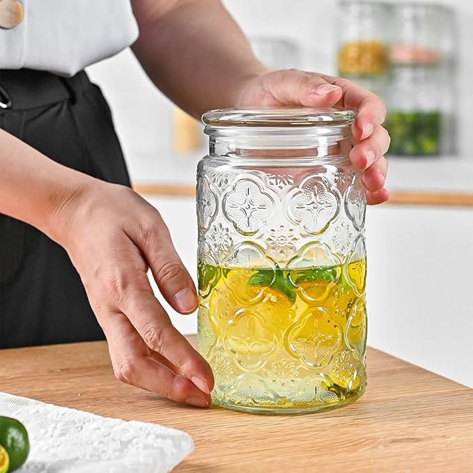 32oz Vintage Glass Jar With Lid, Glass Storage Containers, Airtight Kitchen Storage Containers For Sugar, Coffee, Tea, Spice, Flour, Candy Cookie, Pasta, Cereal, Cute Decorative Jars-Ruum Studio Home