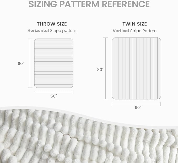 Cozy Bliss Faux Fur Throw Blanket for Couch, Cozy Warm Plush Striped Blanket for Sofa Bedroom Living Room, 60 * 80 Inches Cream White-Ruum Studio Home