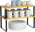 SpaceAid Cabinet Shelf Organizers 2 Pack, Kitchen Counter Rack Shelves Riser, Stackable Expandable Spice Rack, Pantry Cupboard Storage Organization (Black and Natural, Long)-Ruum Studio Home