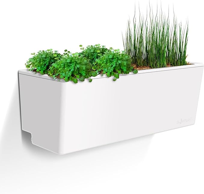 Glowpear Self Watering Planter Box - 23.6", White - UV Stable, Scalable Wall Mounts Plant Pot with Water Gauge, Indoor Outdoor for Vegetables, Flowers, Herbs, and Succulents, Gardening-Ruum Studio Home