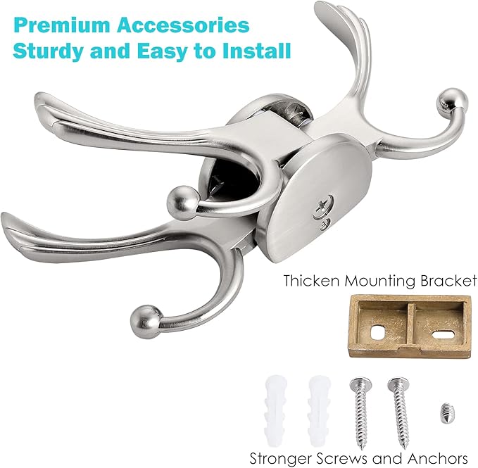 Swivel Coat Hook 2 Pack Heavy Duty Space Saving Towel Rope Hook Wall Mount Triple Swing Arms for RV Bathroom Kitchen Garage,Brushed Nickel-Ruum Studio Home