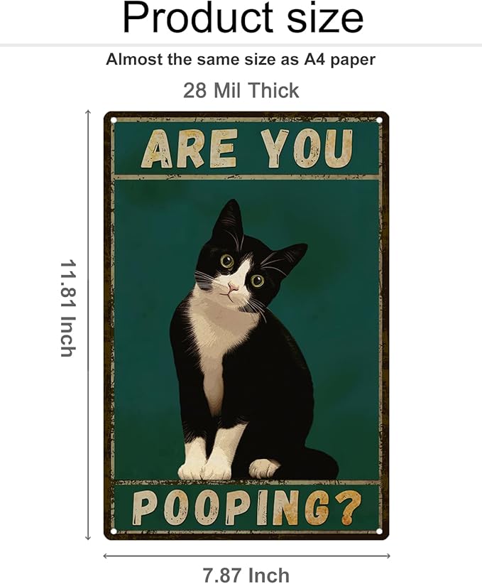 ALKB Tuxedo Cat Decor Are You Pooping Funny Metal Signs 8 x 12 Inch Black Cat Gift for Vintage Bathroom Decor-Ruum Studio Home