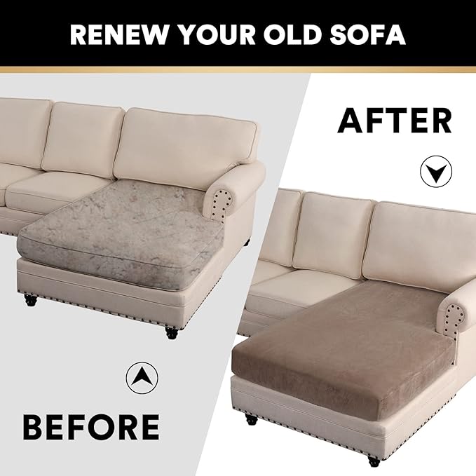 PrinceDeco Sectional Couch Covers Velvet Couch Cover for Dogs Washable L Shaped Couch Cover 1 Piece Individual Sectional Couch Covers with Elastic Bottom(Chaise Lounge,Taupe)-Ruum Studio Home