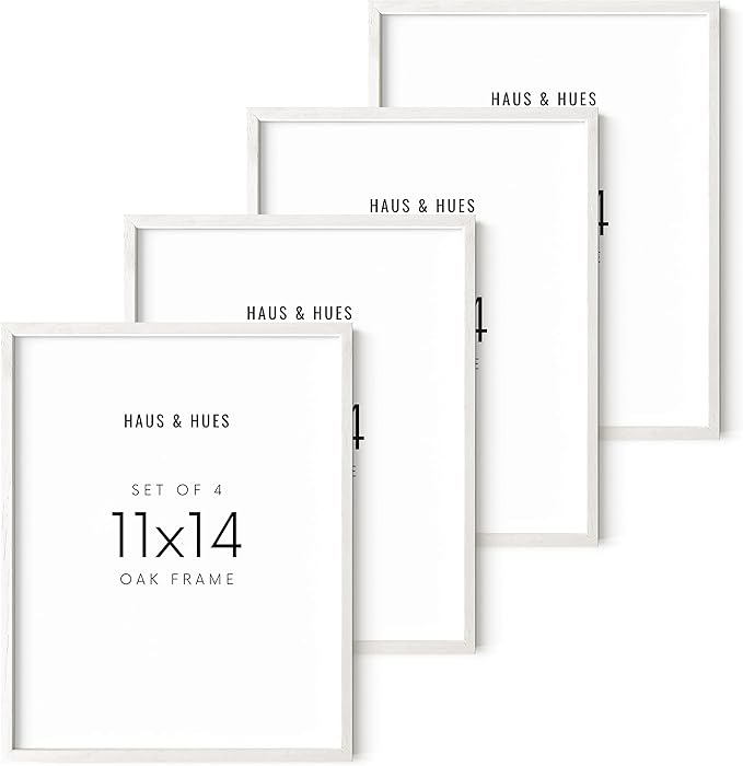 HAUS AND HUES 11x14 White Picture Frames Set of 4-11x14 White Frames Sets for Wall Collage, 11x14 Picture Frames and White Photo Frames, Wall Frame Set White and Wood Frames 11x14 (White Oak)-Ruum Studio Home