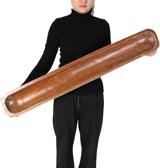 Athaliah Wooden Dough Bowl, Hand Carved Rustic Long Wood Dough Bowls for Decor, Vintage Large Wooden Bread Bowl for Table Centerpiece Dining Room Home Kitchen Decor Candles (40 Inch-Brown)-Ruum Studio Home