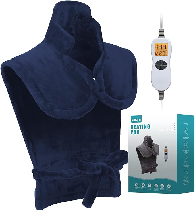 26" x 35" Flannel Neck&Shoulder&Back Heating Pad with 12 Temperature Settings&Countdown Timer, Pain Relief for Back/Neck/Shoulders/Menstrual Pain, Christmas Gifts for Women Men Mom Dad(Navy Blue)-Ruum Studio Home