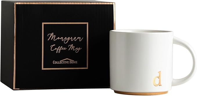 COLLECTIVE HOME - Monogram Ceramic Mugs, 15 oz Golden Initial Coffee Cups, Elegant Alphabet Tea Mugs, Elegant Personalized Mug with Gift Box, Luxurious Cups for Office and Home (d)-Ruum Studio Home