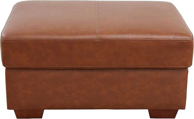 Ottoman Rectangular Storage Ottoman Bench, Genuine Cow Leather Footrest, Coffee Table, Stool Footstool with Hinged Lid for Living Room, Bedroom, Entryway, Brown, 36.5"x28"x18.5"-Ruum Studio Home