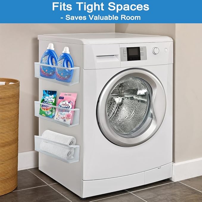 Picowe Magnetic Laundry Organizer, Large Magnet Basket for Laundry Room,16.5lb Capacity Magnetic Shelf for Washer /Dryer, Fridge & Small Spaces ( L, White)-Ruum Studio Home