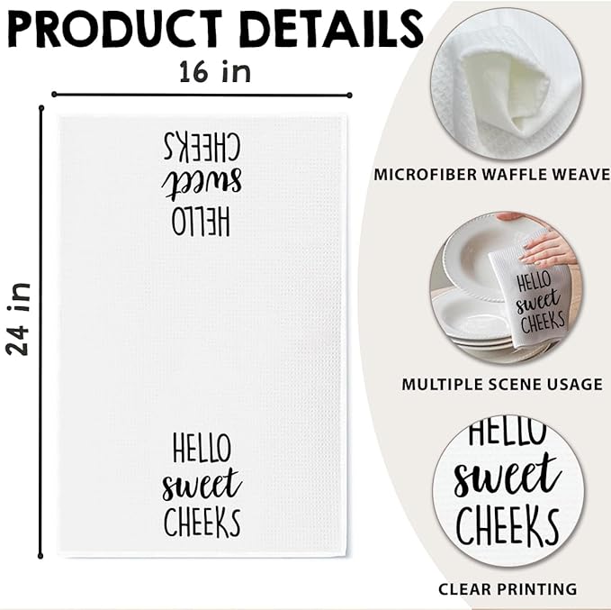Hello Sweet Cheeks Hand Towel, Waffle Weave Microfiber Bathroom Towel, Funny Rustic Farmhouse Decor, Cute Guest Bathroom Accent-Ruum Studio Home