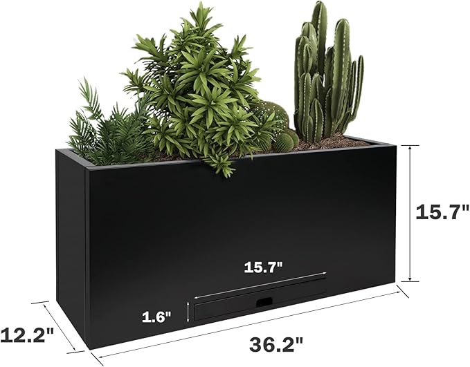 Worth Garden Metal Rectangular Planter Box - Black Powder Coated Steel Planter - 16" H. Tall Heavy Duty Modern Flower Plant Pot - Indoor & Outdoor, Commercial & Residential (16"x12"x36")-Ruum Studio Home