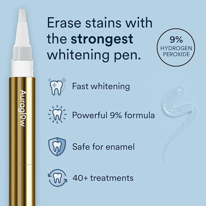 Auraglow Extra Strength Teeth Whitening Pen, 9% Hydrogen Peroxide, 40+ Whitening Treatments, Whitens Teeth Fast, No Sensitivity, 4mL-Ruum Studio Home