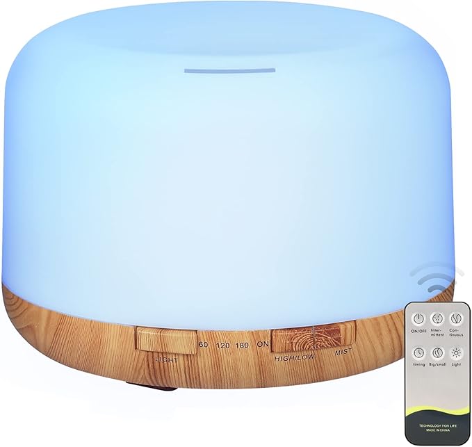 Oil Diffuser, 500ml Essential Oil Diffusers with 2 Mist Mode 4 Timers＆7 Ambient Light Waterless Auto Off, Diffusers Large Room Home Office-Ruum Studio Home