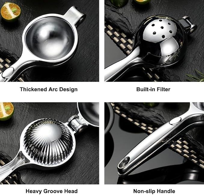 Lemon Squeezer, Heavy Duty Zinc Manual Lemon Juicer, Threaded Groove Fresh Small Oranges Limes Juicer Hand Press Manual Citrus Juicer Press for Home Restaurant Kitchen Accessories Utensils(Sliver)-Ruum Studio Home