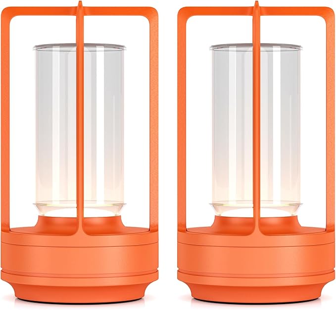 Portable Metal Table Lamp for Indoor/Outdoor ,Rechargeable Cordless LED Lamp, 3-Colour Infinitely Dimming Battery Powered Small Desk Lamp, Restaurant/Bedroom/Bar/Coffee/Camping Light (Orange set of 2)-Ruum Studio Home