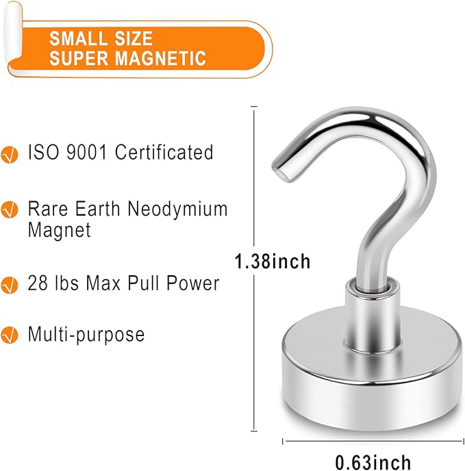 MIKEDE Magnetic Hooks Heavy Duty, 28Lbs Neodymium Magnets with Hooks for Refrigerator, 10Pcs Strong Cruise Hooks for Hanging, Magnetic Hanger for Grill, Toolbox, Storage-Ruum Studio Home