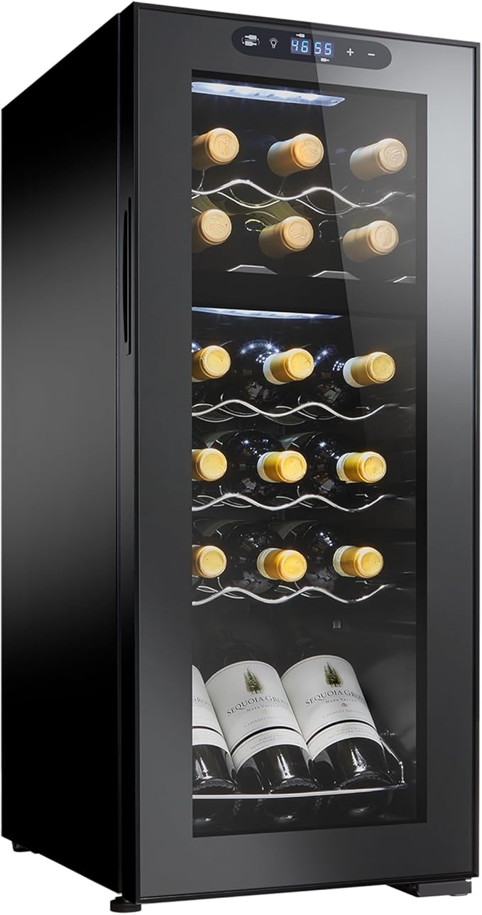 Wine Enthusiast 18-Bottle Dual Zone MAX Compressor Wine Cooler – Freestanding Beverage Refrigerator, Mini Fridge with Digital Touchscreen, Split Storage, Energy-Efficient Cooling, and LED Display-Ruum Studio Home