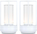 Portable Metal Table Lamp for Indoor/Outdoor ,Rechargeable Cordless LED Lamp, 3-Colour Infinitely Dimming Battery Powered Small Desk Lamp, Restaurant/Bedroom/Bar/Coffee/Camping Light (White Set of 2)-Ruum Studio Home