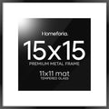 Homeforia 15x15 Picture Frame Black, High End Metal 15 x 15 Square Poster Frames with Mat 11 x 11 Photo, 15x15 Black Frame Matted to 11x11 Print, 15by15 Thin Frames, Tempered Glass, Wall Kit, Set of 1-Ruum Studio Home