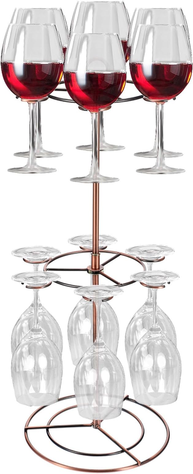 Black Metal Countertop Wine Glass Holder with Scrollwork Design, Freestanding Tabletop Stemware Storage Rack with 12 Hooks-Ruum Studio Home