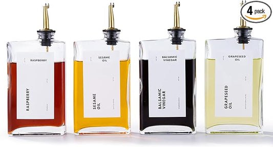 Olive Oil Dispenser for Kitchen, Cooking Oil and Vinegar Dispenser Set, Olive Oil Bottle, Soy sauce dispenser, coffee syrup bottles with stainless steel pourers - 4 pcs, Gold-Ruum Studio Home