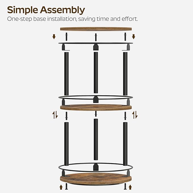 3-Tier Lazy Susan Organizer, Rotating Spice Rack, Spinning Organizer, Industrial Turntable Spice Rack Organizer for Cabinet, Kitchen Countertop, Pantry, Rustic Brown and Black SR23BR-Ruum Studio Home