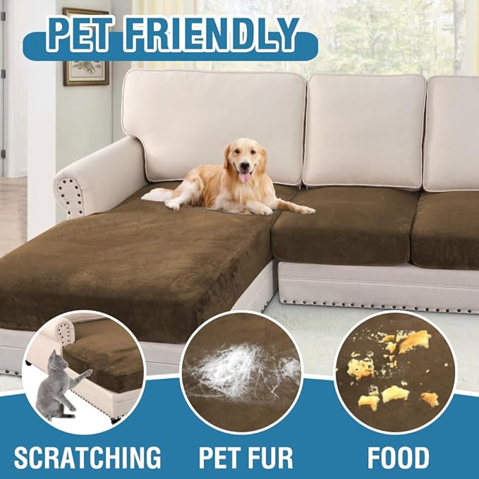 H.VERSAILTEX Velvet Stretch Sectional Couch Covers 4 Pieces Sofa Seat Cushion Covers L Shape Separate Couch Cover for Both Left/Right Sectional Couch (Large Sofa 3 Seater + 1 Chaise, Bronze Brown)-Ruum Studio Home
