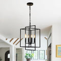 4-Light Vintage Black Chandelier, Foyer Lighting Fixtures Farmhouse Chandeliers for Dining Room, Modern Industrial Lantern Pendant Light for Kitchen Island Entryway Stairway-Ruum Studio Home