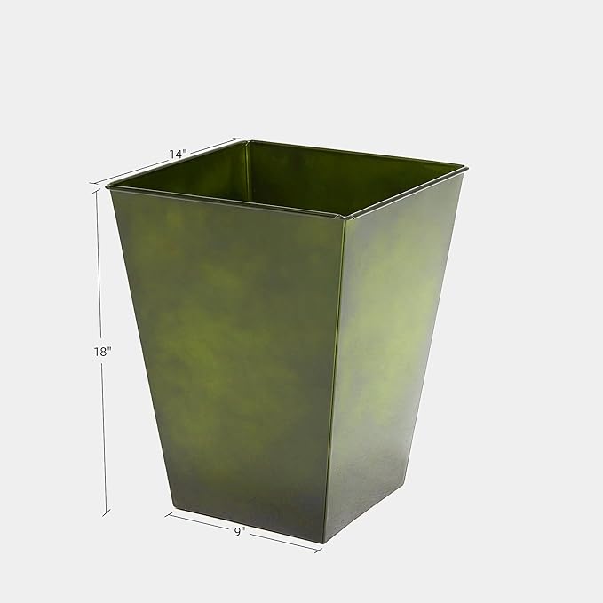 KOL 18''H. Bright Glazed Planter with Drainage Hole, Set of 2, Galvanized Steel Planter Pots for Indoor & Outdoor Use, Decorative Flower Plant Pots for Front Porch, Patio, Deck - Green-Ruum Studio Home