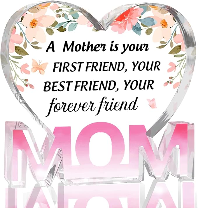 Mothers Day Gifts Best Mom Gifts -Gifts for Mom from Daughter Son - Best Mom Ever Gifts Unique Mother Birthday Acrylic Heart-Shaped Plaque Desk Decorations Present for Mom Christmas Anniversary-Ruum Studio Home