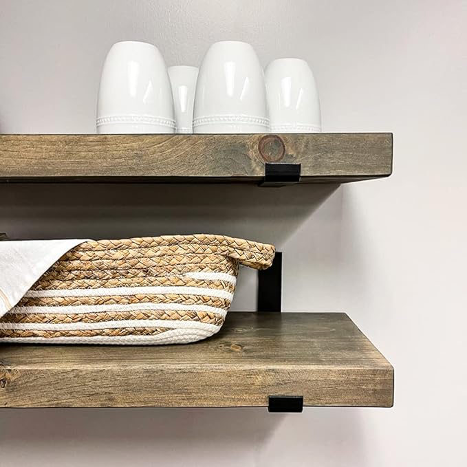 Rustic Shelves with J-Brackets Set of 2, Industrial Shelf, Kitchen Shelves, Solid Wood, Decorative Wall Storage, Heavy Duty, URBANDI (Grey, 12Wx10D)-Ruum Studio Home