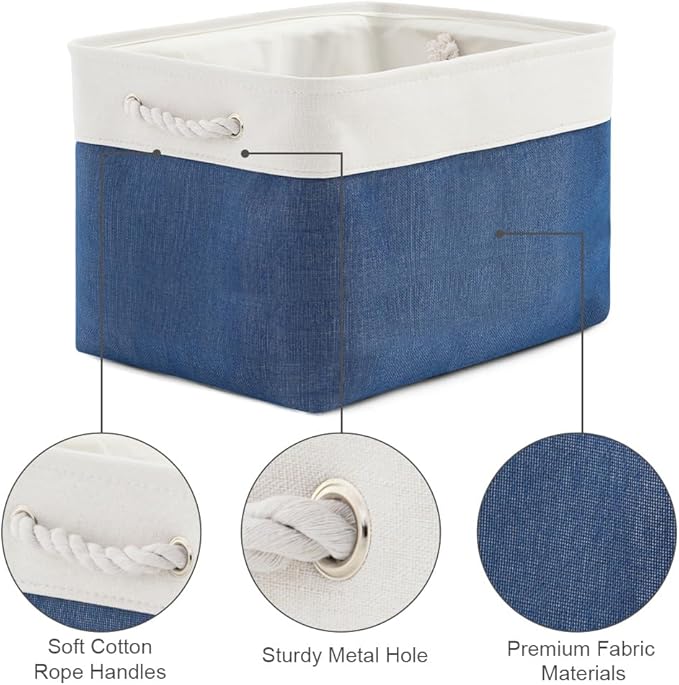 TheWarmHome Organization and Storage for Organizing - 3 Pack 16x12x12 inch Cube Storage Bin for Shelves, Fabric Storage Cubes for Closet Cloth Organizer Gift Toy (White & Jean Blue)-Ruum Studio Home