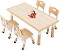 FUNLIO Kids Table and 4 Chairs Set for Ages 3-8, Height Adjustable Toddler Table and Chair Set, Easy to Wipe Arts & Crafts Table, for Classrooms/Daycares/Homes, CPC & CE Approved (5 pcs Set) - Natural-Ruum Studio Home