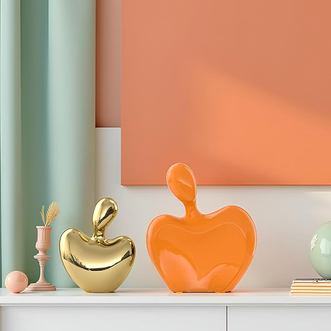 XMGZQ Orange and Gold Ceramic Couple Figurines Home Decor,Wedding Engagement Romantic Gift for Husband Wife,Large Male and Female Love Statue Valentine's Day Birthday,Abstract Hugging Couple-Ruum Studio Home