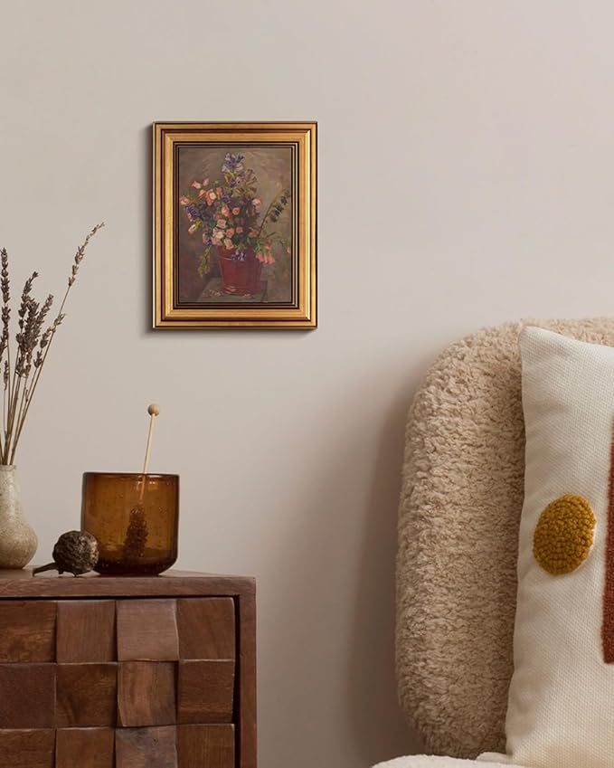 HUARCEY Gold Framed Vintage Wall Art for Living Room, Flower Painting Canvas Prints Shelf Decor for Kitchen, Aesthetic Room Decor Bedroom Wall Art, Floral Artwork for Friends or Family 8"x10"-Ruum Studio Home