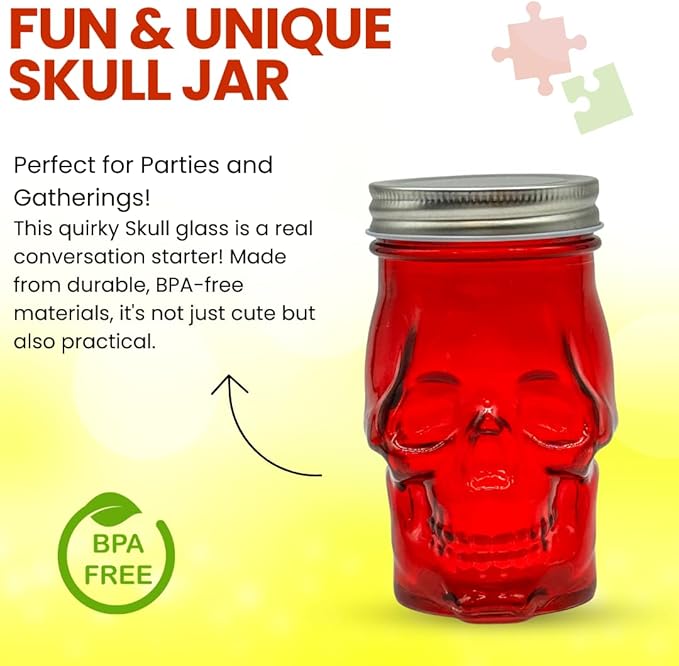 Generic 14 oz Colorful Skull Glass Mason Jar – Mix & Match 7 Vibrant Colors, Large & Durable! (Pink)-Ruum Studio Home