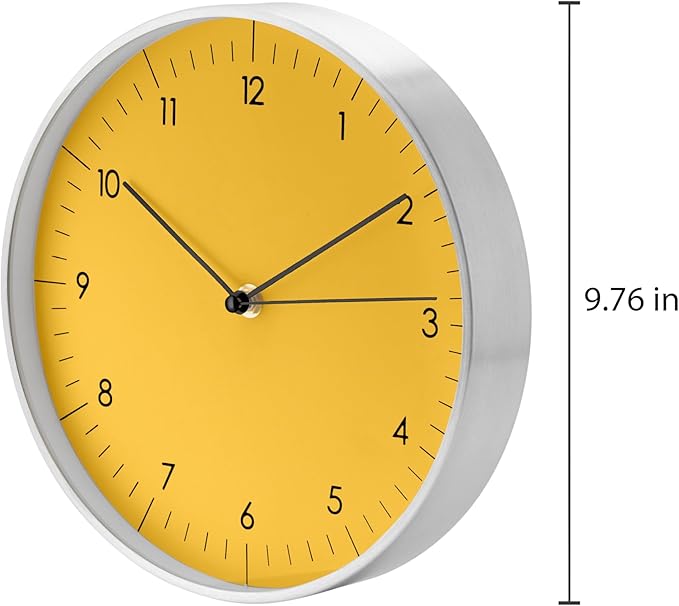 LUUK LIFESTYLE 10” Quartz Wall Clock with Silent Movement, Timeless Scandinavian Design, Kitchen Wall Clock, Decoration for Children's Room, Yellow and Silver-Ruum Studio Home