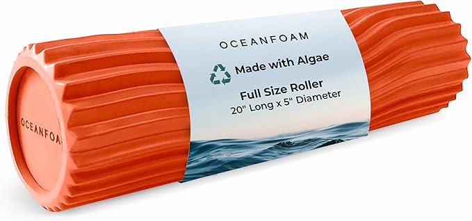 Oceanfoam Tidal Roller - Orange - Muscle Massage Foam Roller for Back Pain & Stretching - Firm and Ergonomic Wide Wave Textured - Yoga, Athletics, & Wellness - Full Size, 20" x 5"-Ruum Studio Home