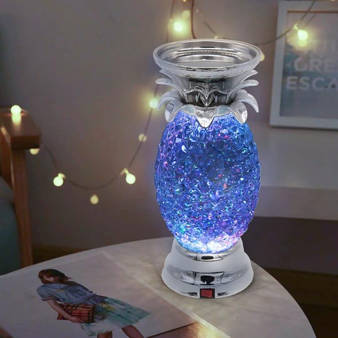 YAKii 9.5" Pineapple LED Color Changing Shine Lamp,Swirling Water Waves Lamp Kid Safe Battery/USB Cable Operated,Table Lamp Candle Holder Table Decoration Silver(Pack of 2)-Ruum Studio Home