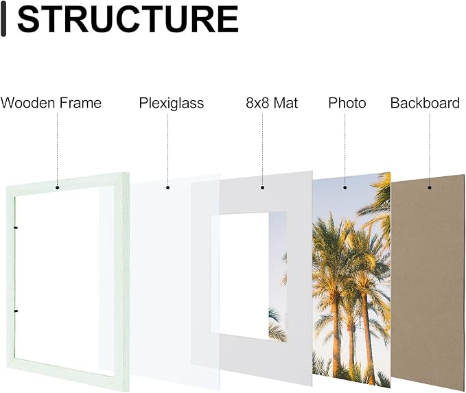 Vittanly 12x12 Picture Frames Set of 9, Shatter Resistant Plexiglass, Display 8x8 Pictures with Mat or 12x12 without Mat, Photo Frames for Wall Mount, Engineered Wood, Vintage Green-Ruum Studio Home