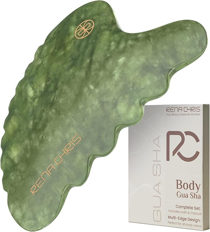 Rena Chris Body Gua Sha Tools, Natural Xiuyan Jade GuaSha Tool, Manual Massage Sticks for Jawline Sculpting and Puffiness Reducing, Whole Body Skin Care Massager (Green)-Ruum Studio Home