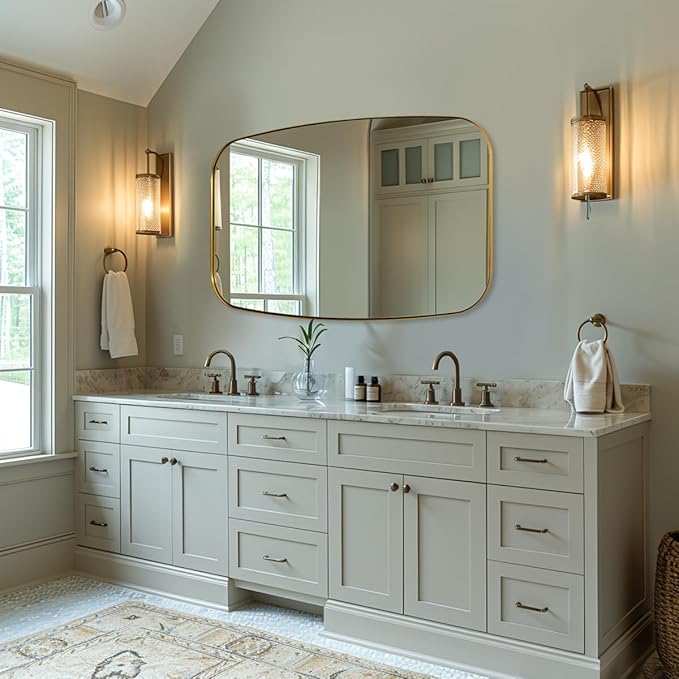 ANDY STAR Gold Oblong Mirror, 36x48 Inch Gold Oval Mirror for Bathroom with Stainless Steel Metal Frame, Wall Mouned for Bathroom, Living Room, Entryway-Ruum Studio Home