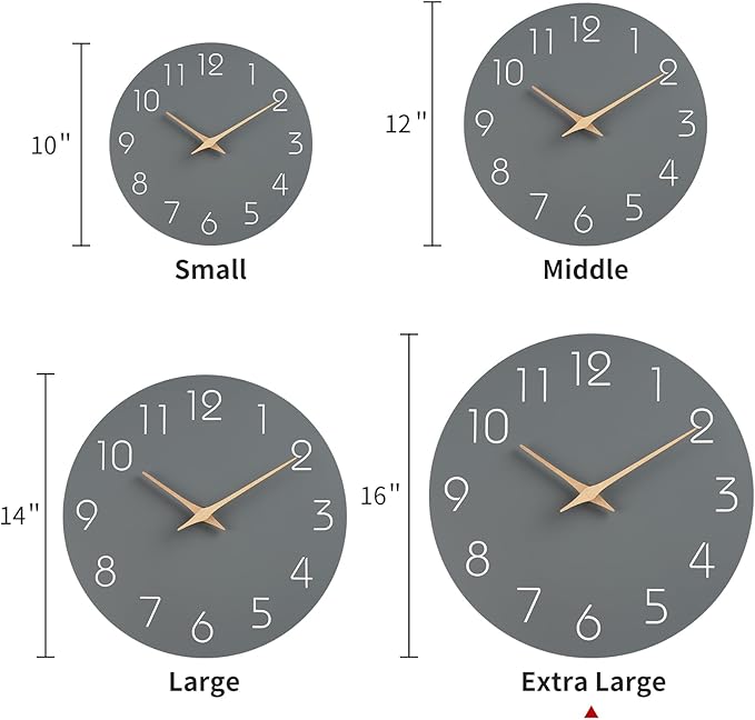 Mosewa Large Wall Clock 16 Inch Gray Modern Flatwood Silent Non Ticking Battery Operated Decorative for Bedroom Bathroom Living Room Kitchen Home Office Hotel-Ruum Studio Home