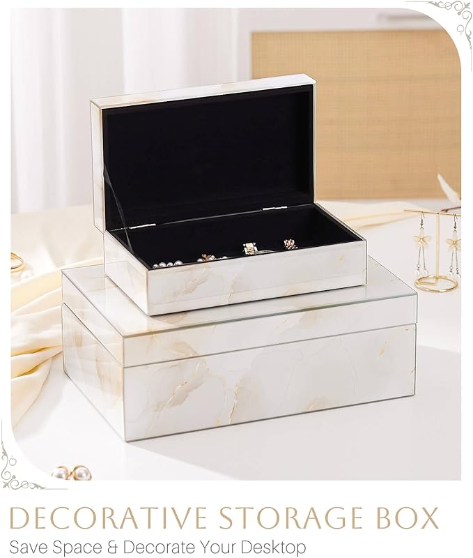 Homde Glass Decorative Storage Box: Set of 2 Boxes for Home Decor - Large Organizer with Lids for Decorations-Ruum Studio Home