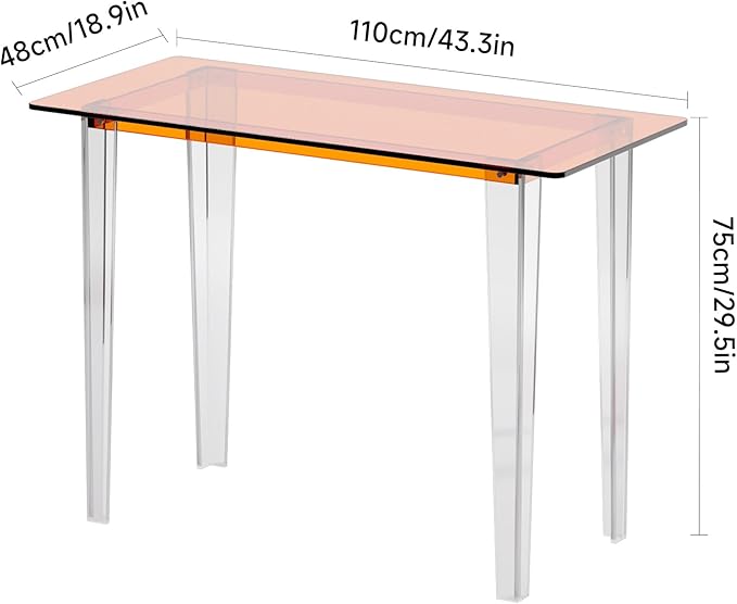Acrylic Desk, Modern Study Table for Home Office - Extended Surface Multi-Purpose Console & Entryway Table, Sturdy Lightweight Design (42.5-inch, Orange)-Ruum Studio Home