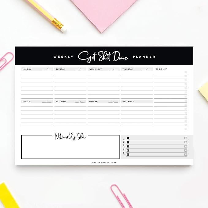 Bliss Collections Weekly Planning Pad, Desk Calendar - Get Stuff Done - Undated Tear-Off Sheets Notepad - Organizer, Scheduler for Goals, Tasks, Ideas, Notes & To-Do Lists - 6" x 9", 50 Sheets-Ruum Studio Home